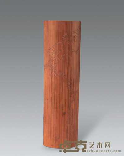 清 竹刻梅花纹臂搁 长22cm